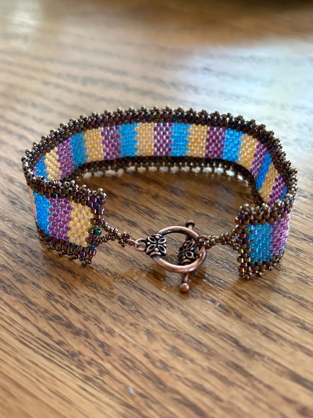 Handmade Beaded Peyote Stitch Cuff Bracelet Toggle Clasp